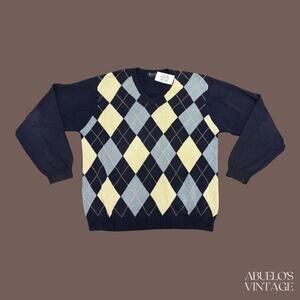 Brooks Brothers Argyle Sweater | Navy Cotton Knit | Size XL | Vintage